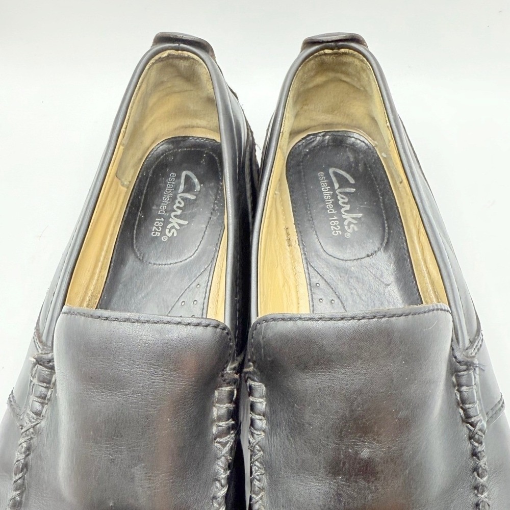 VTG Clarks Leather Loafers Mens 10.5 Black Moc Toe Mocs Comfort Dress Shoes - Picture 6 of 8